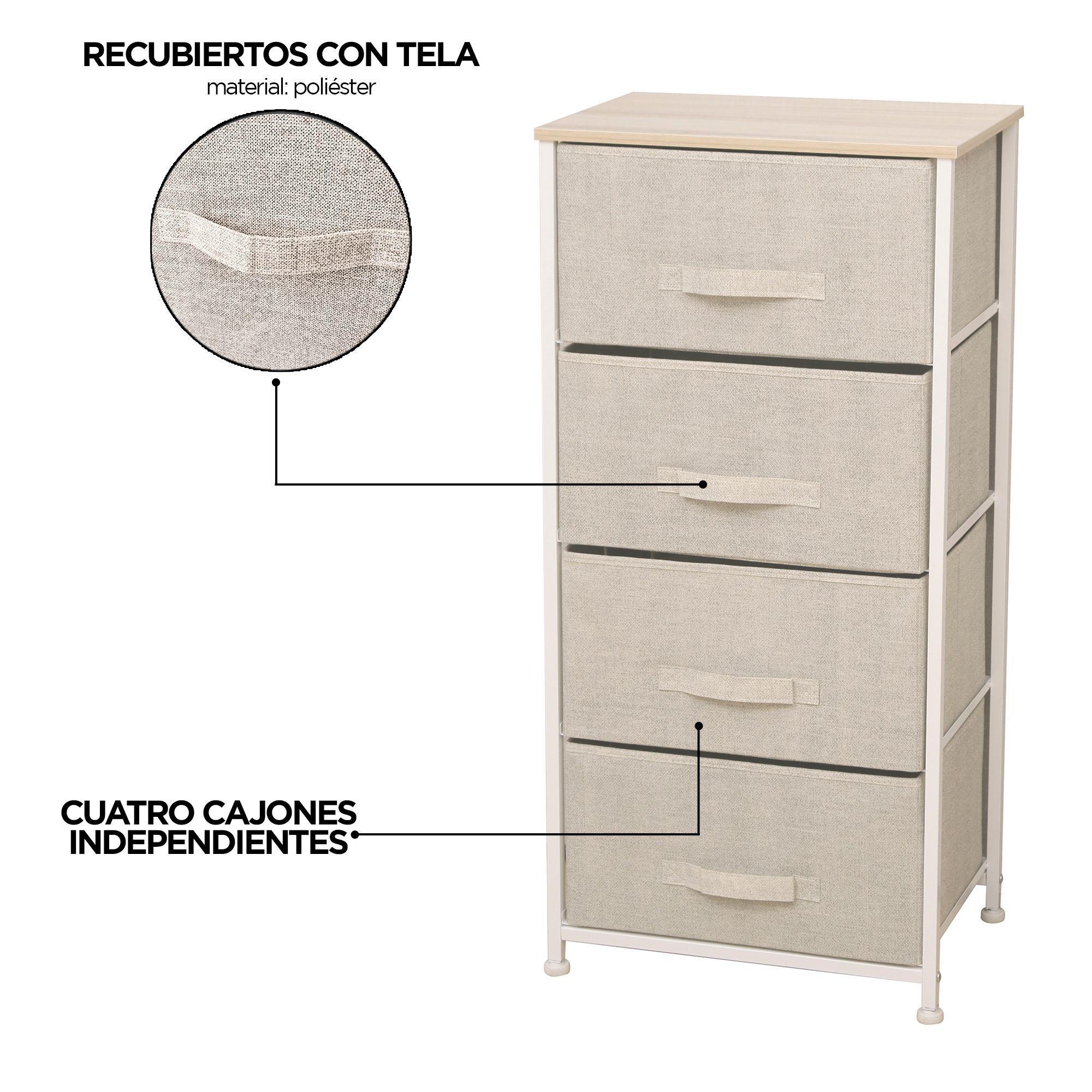 Comoda Cajonera 4 Cajones Velador Metal Madera Tela Premium-2