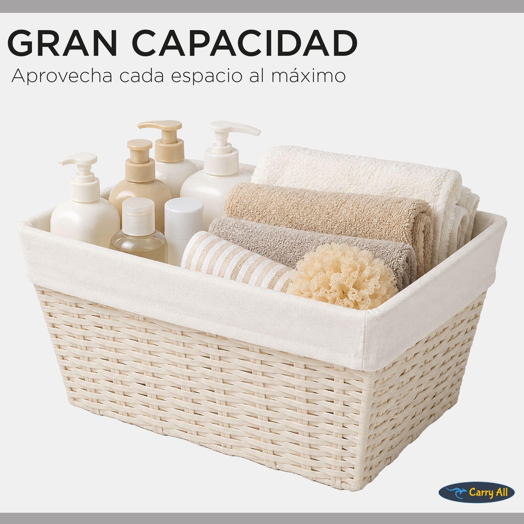 Pack 3 Canastos Cestas Organizadoras Carry All Estilo Rat n Crema S-2