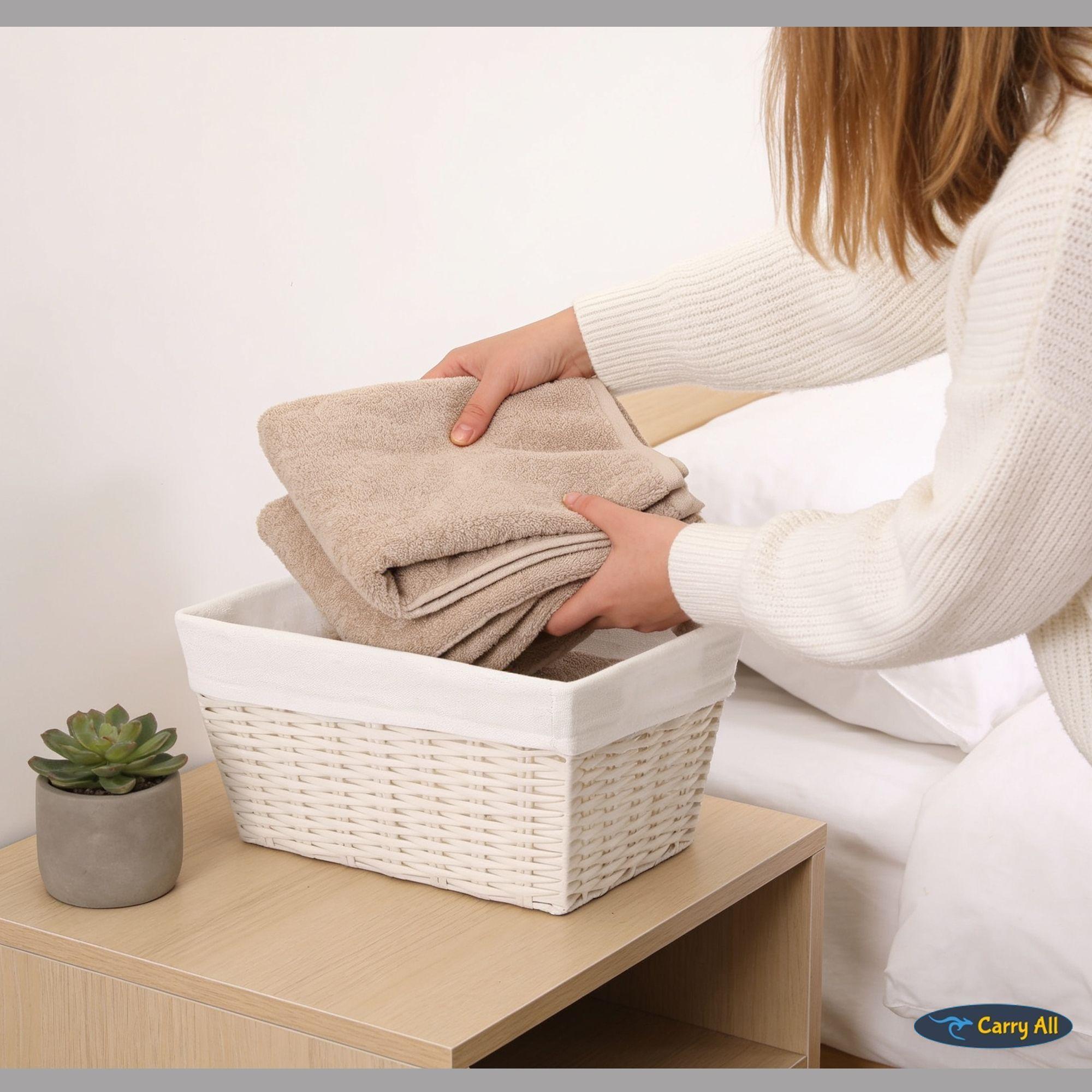 Pack 3 Canastos Cestas Organizadoras Carry All Estilo Rat n Crema S-4