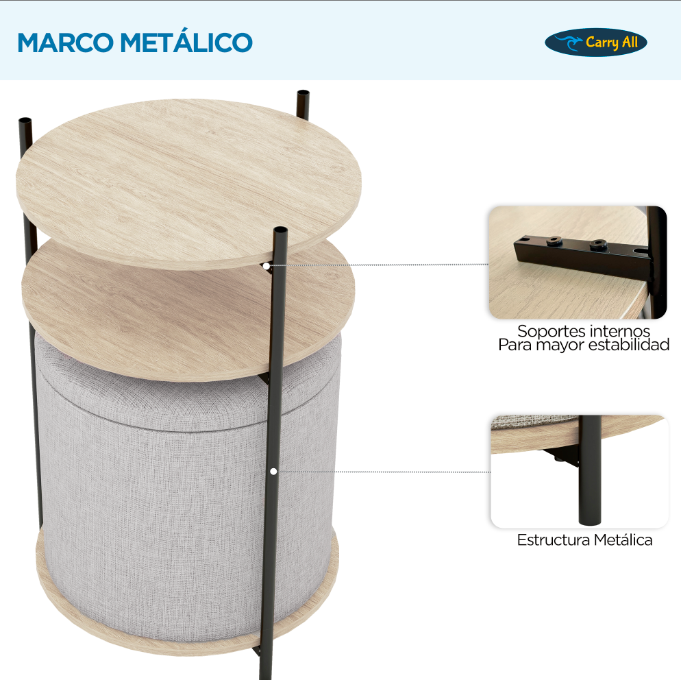 Mesa Centro Arrimo Con Pouf Minimalist 2 En 1 -5