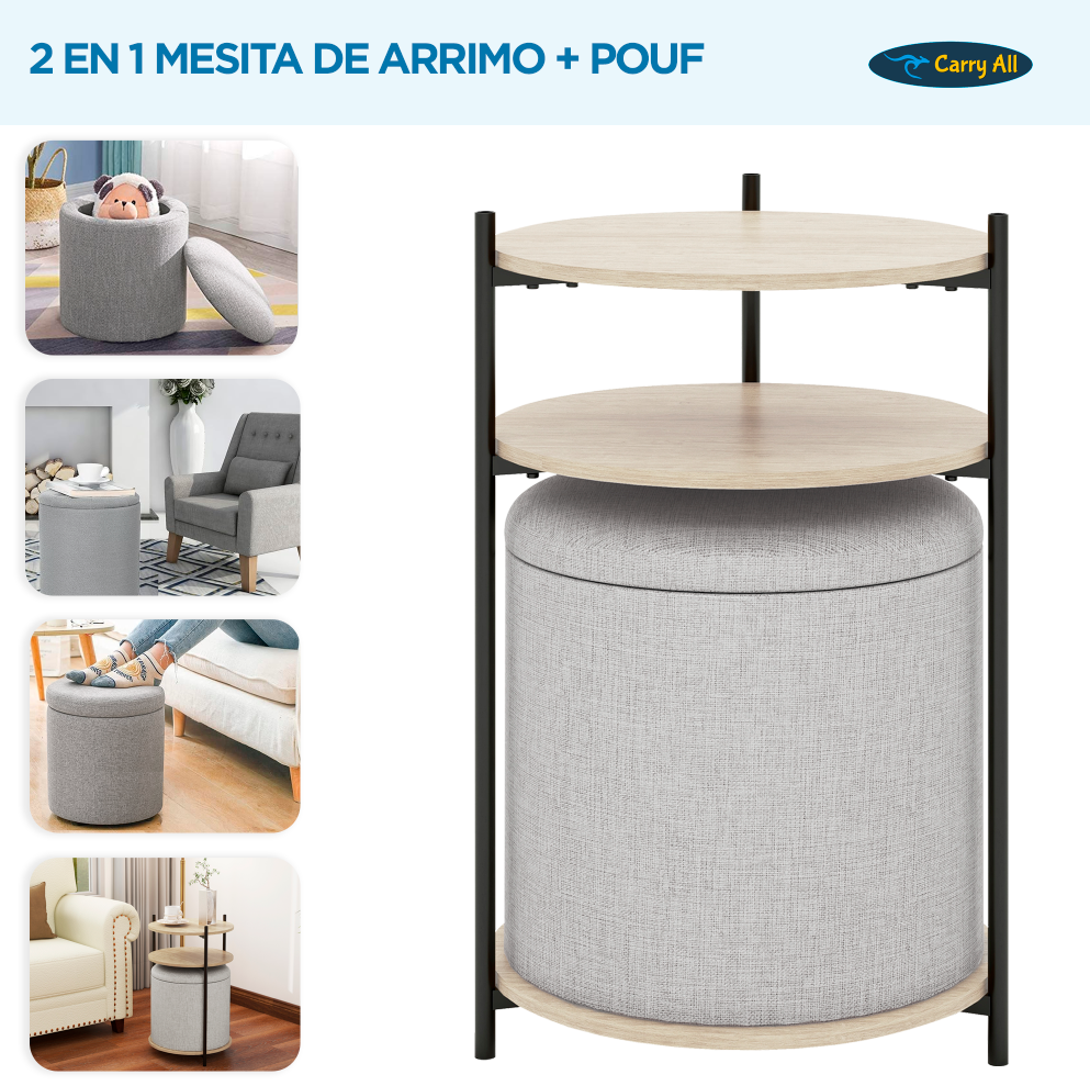 Mesa Centro Arrimo Con Pouf Minimalist 2 En 1 -6