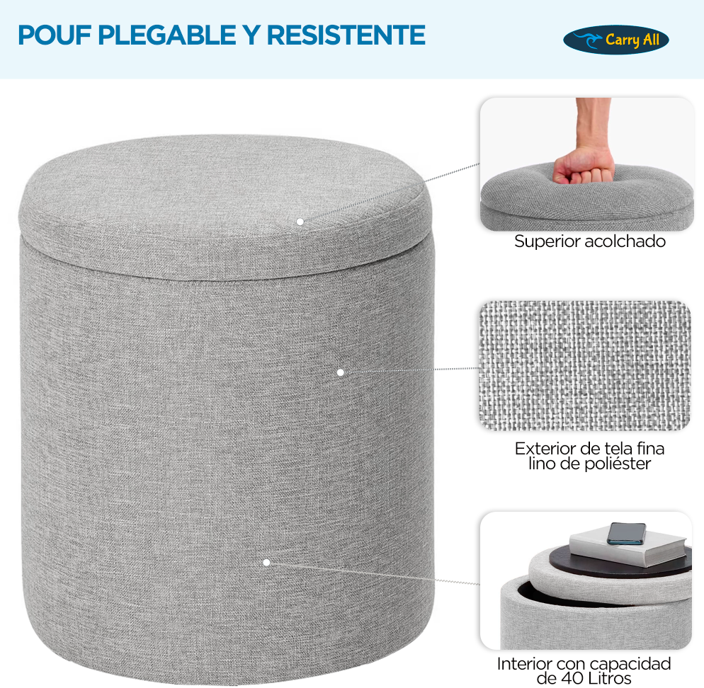 Mesa Centro Arrimo Con Pouf Minimalist 2 En 1 -7