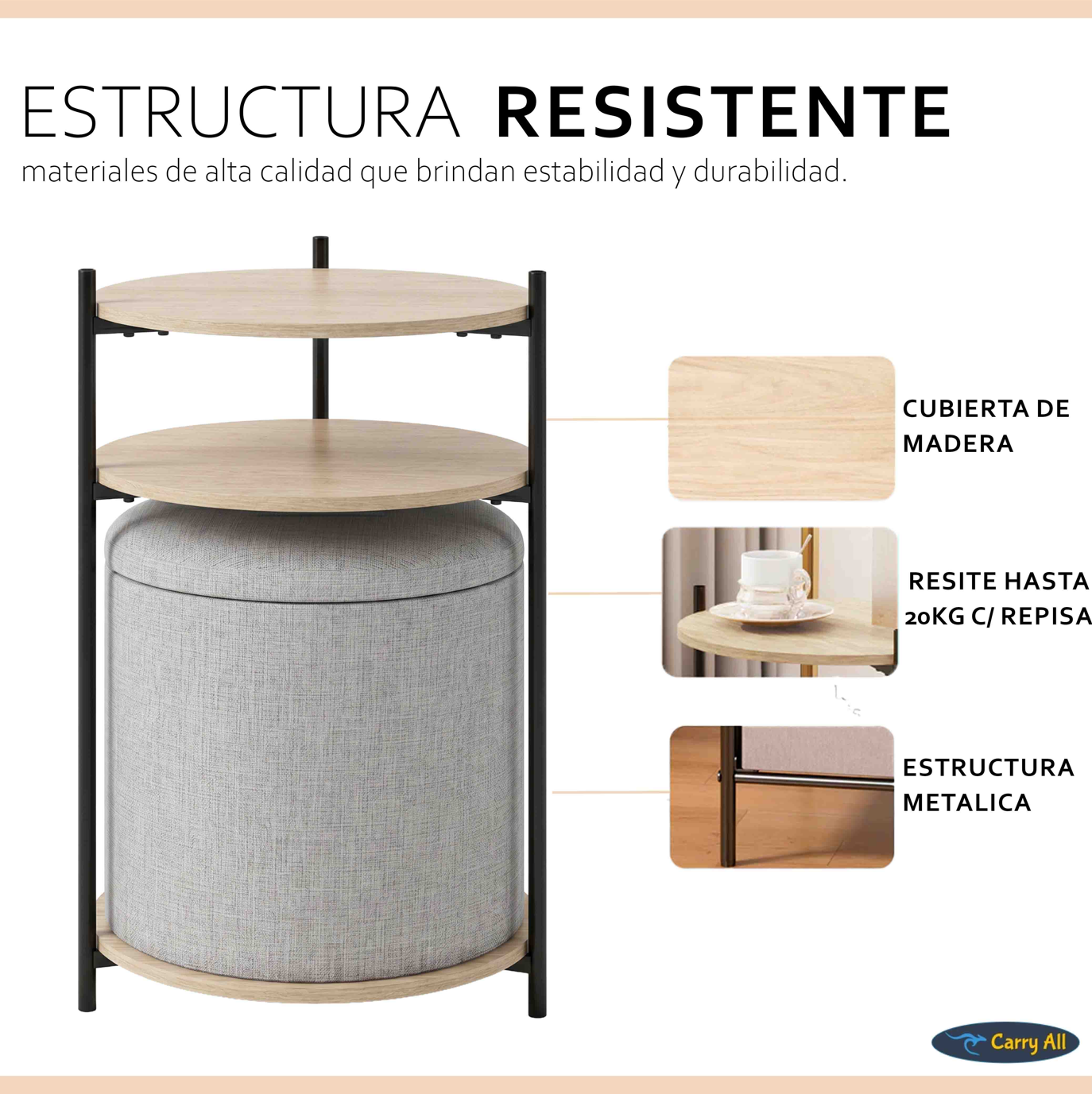 Mesa Centro Arrimo Con Pouf Minimalist 2 En 1 -4