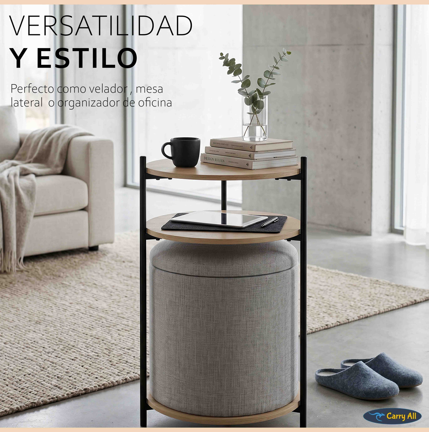 Mesa Centro Arrimo Con Pouf Minimalist 2 En 1 -6