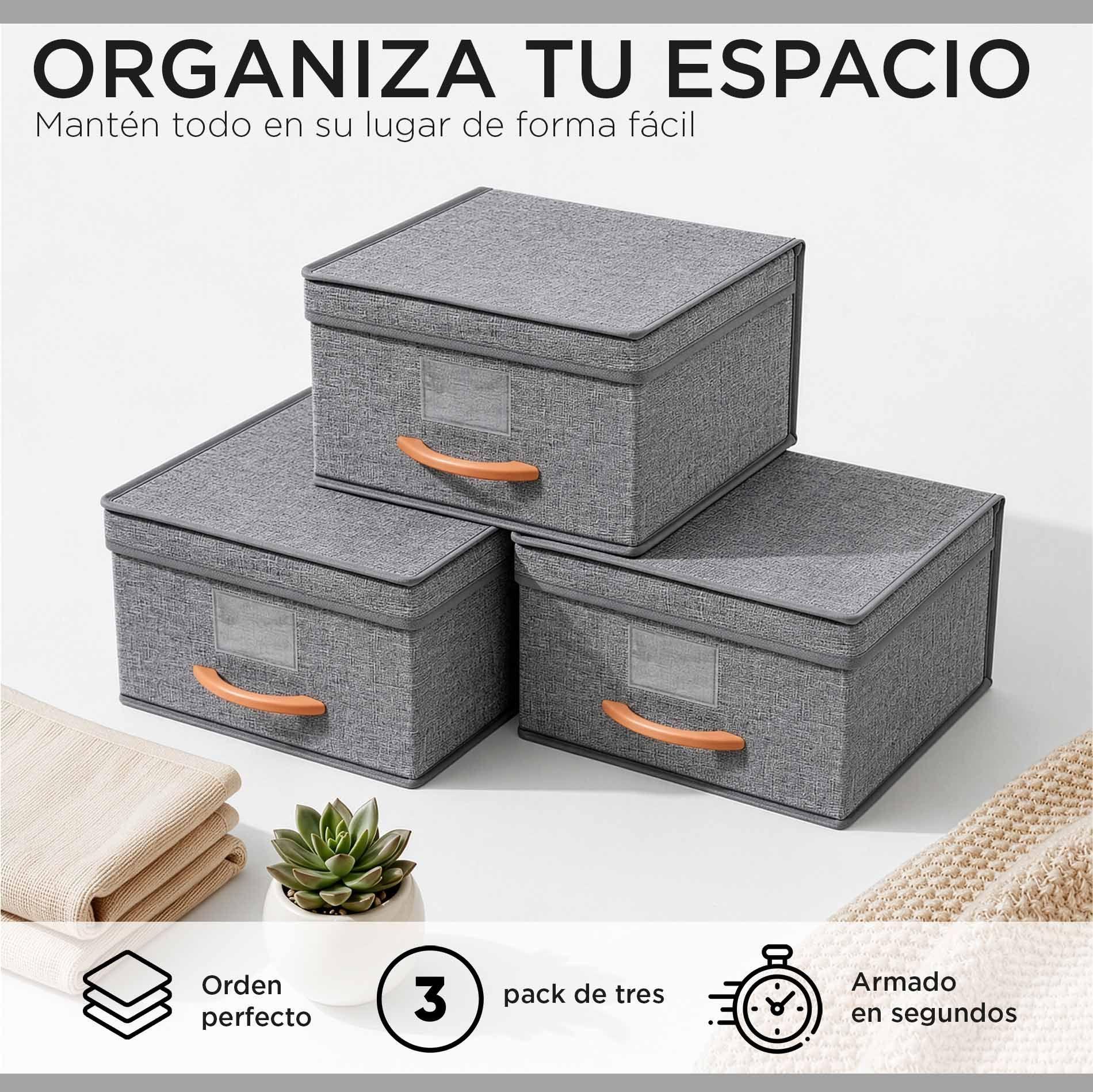 Pack 3 Cajas Organizadoras Plegables Closet Ropa Varios (S)-1