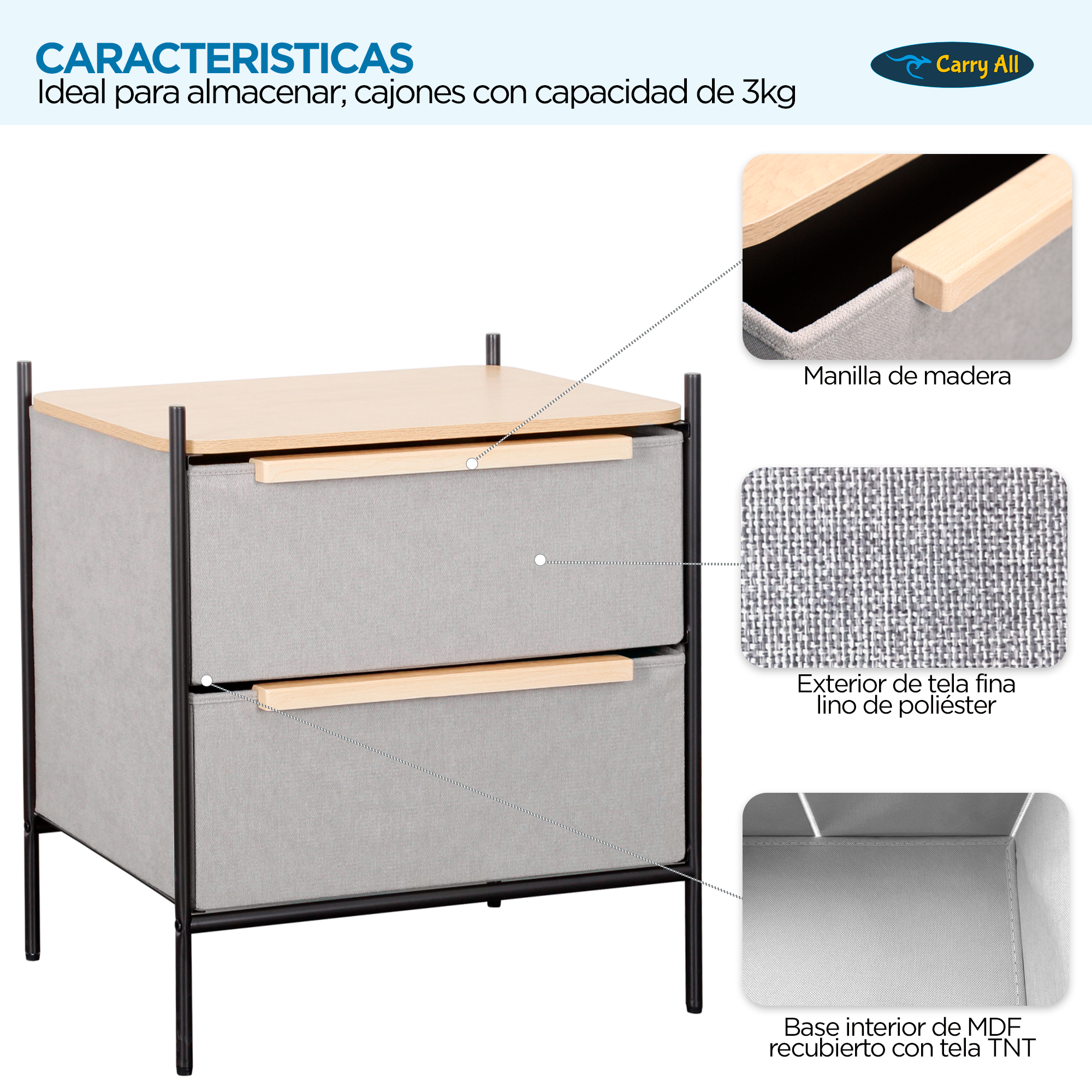 Velador Cajonera Carry All  Línea Minimalist -2
