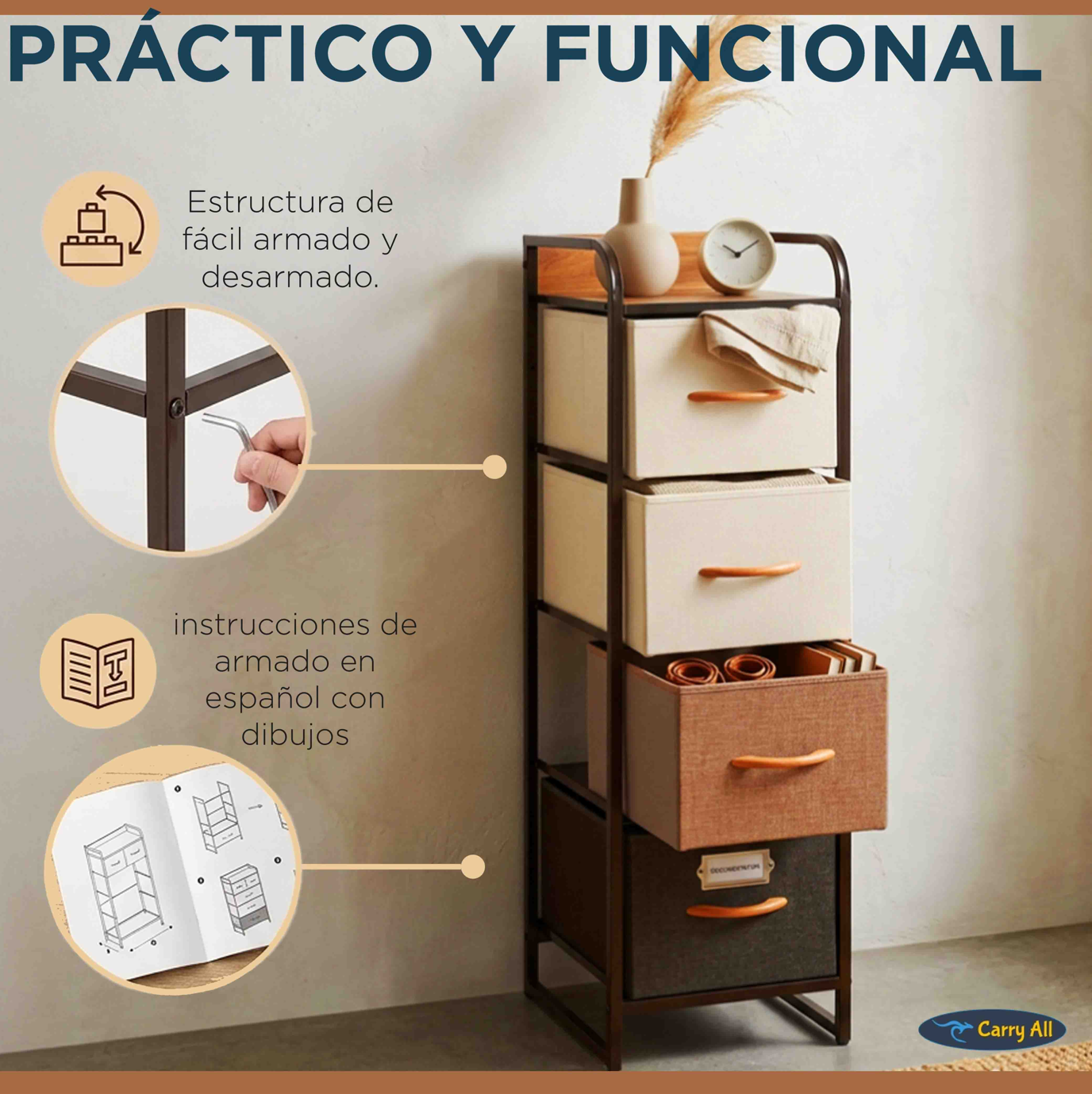 Velador Cajonera 4 Cajones Carry All® Linea Hogar-5