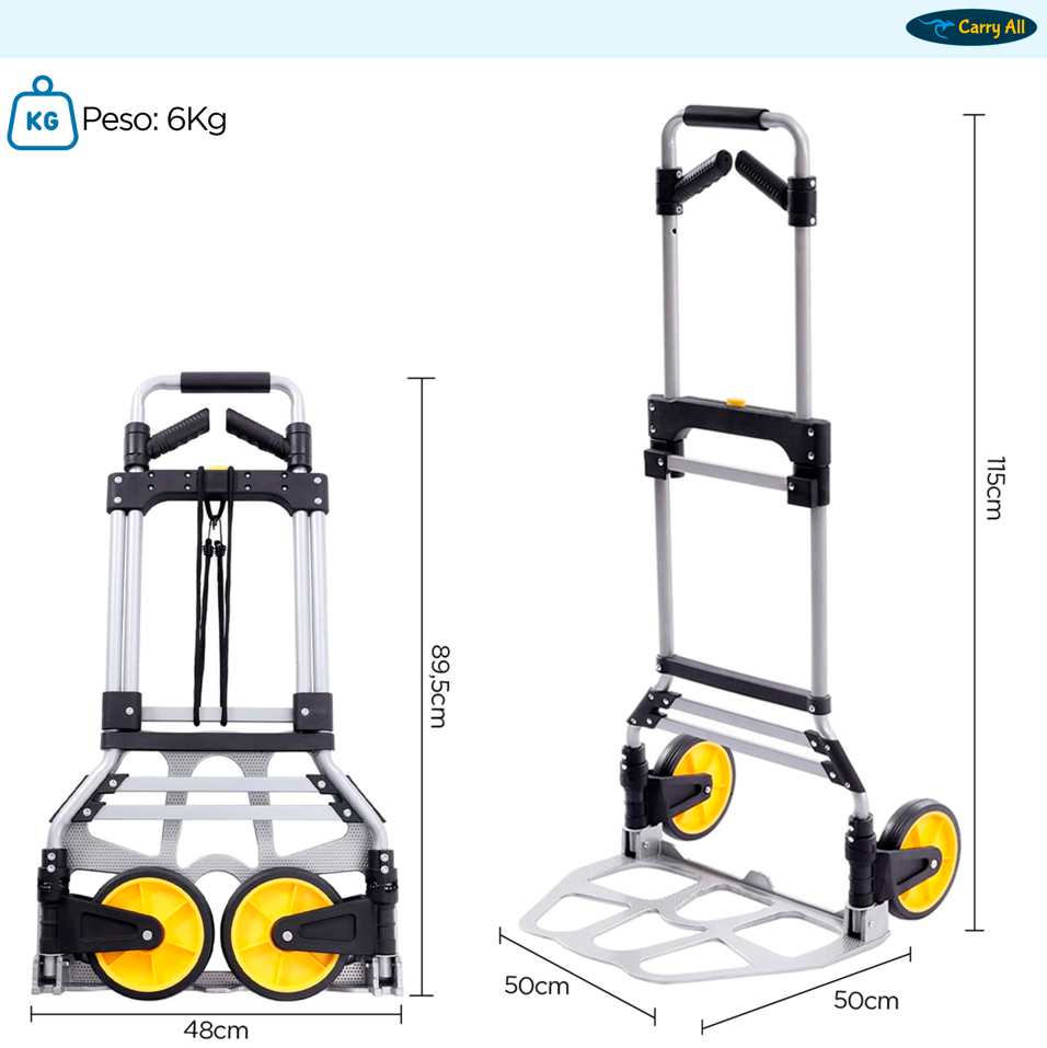Carro de Carga Plegable Tipo Yegua 150 Kilos Cuerda Rodamientos-3