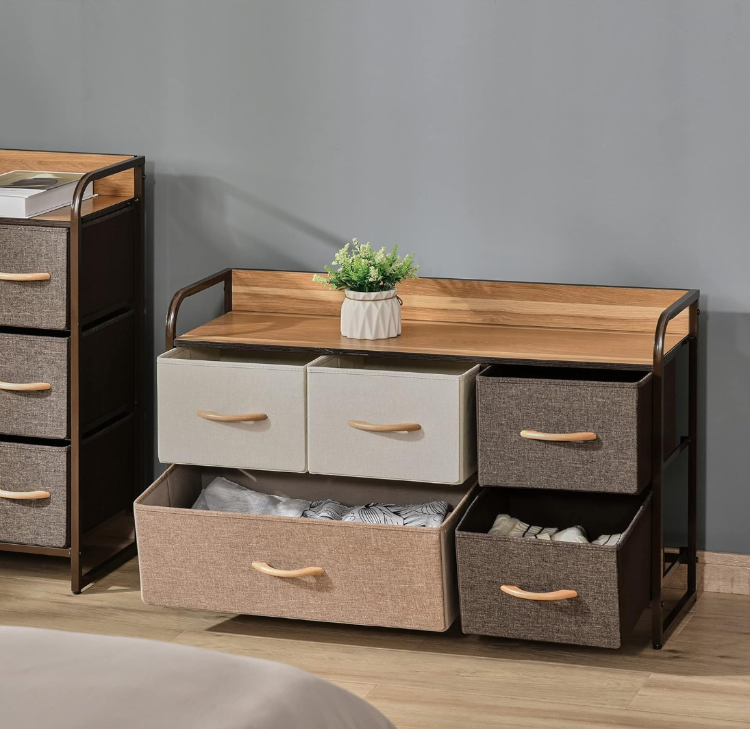 Cajonera Comoda 5 Cajones Carry All Rack Metal Madera Tela Premium-6
