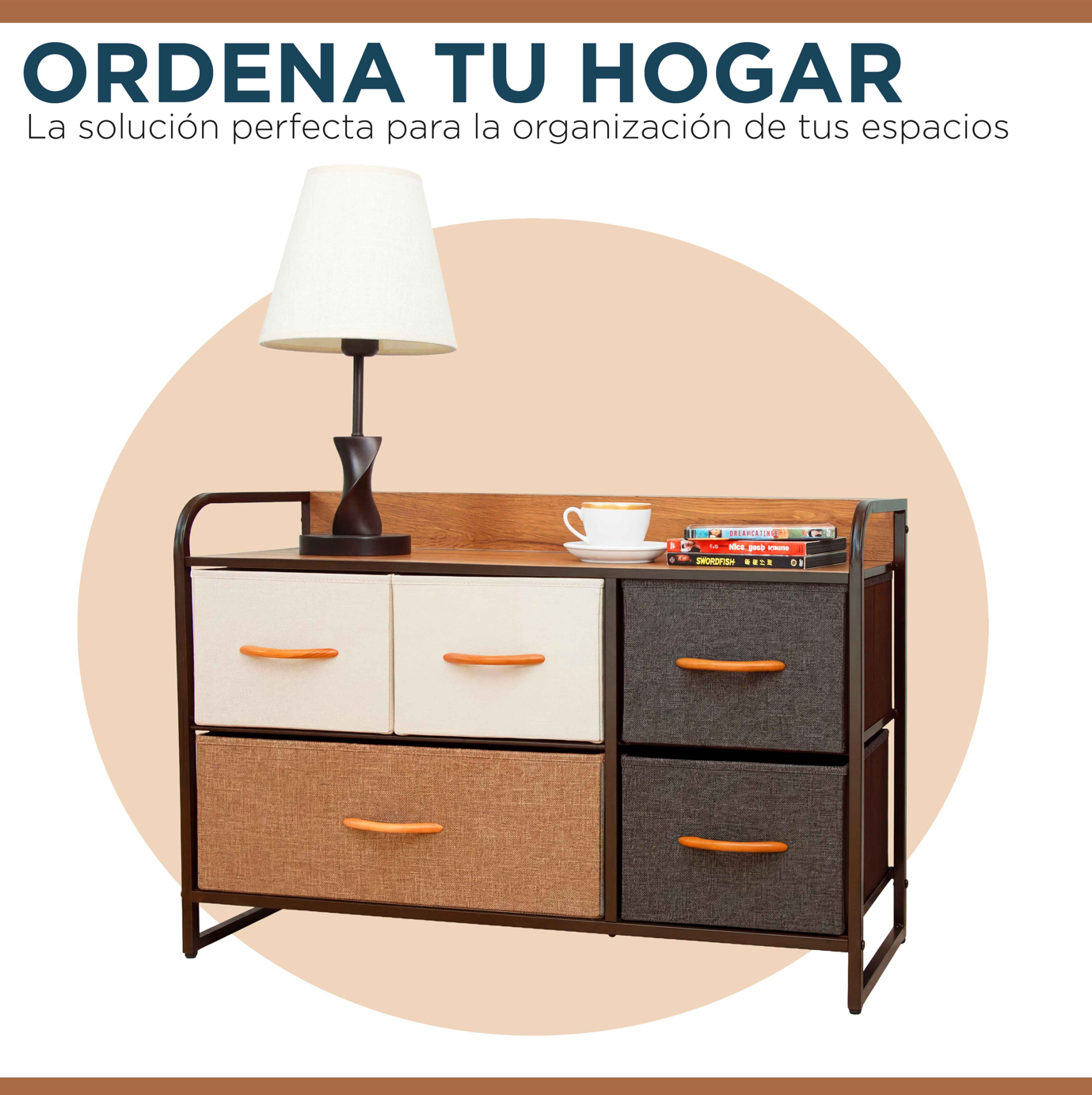 Cajonera Comoda 5 Cajones Carry All Rack Metal Madera Tela Premium-4