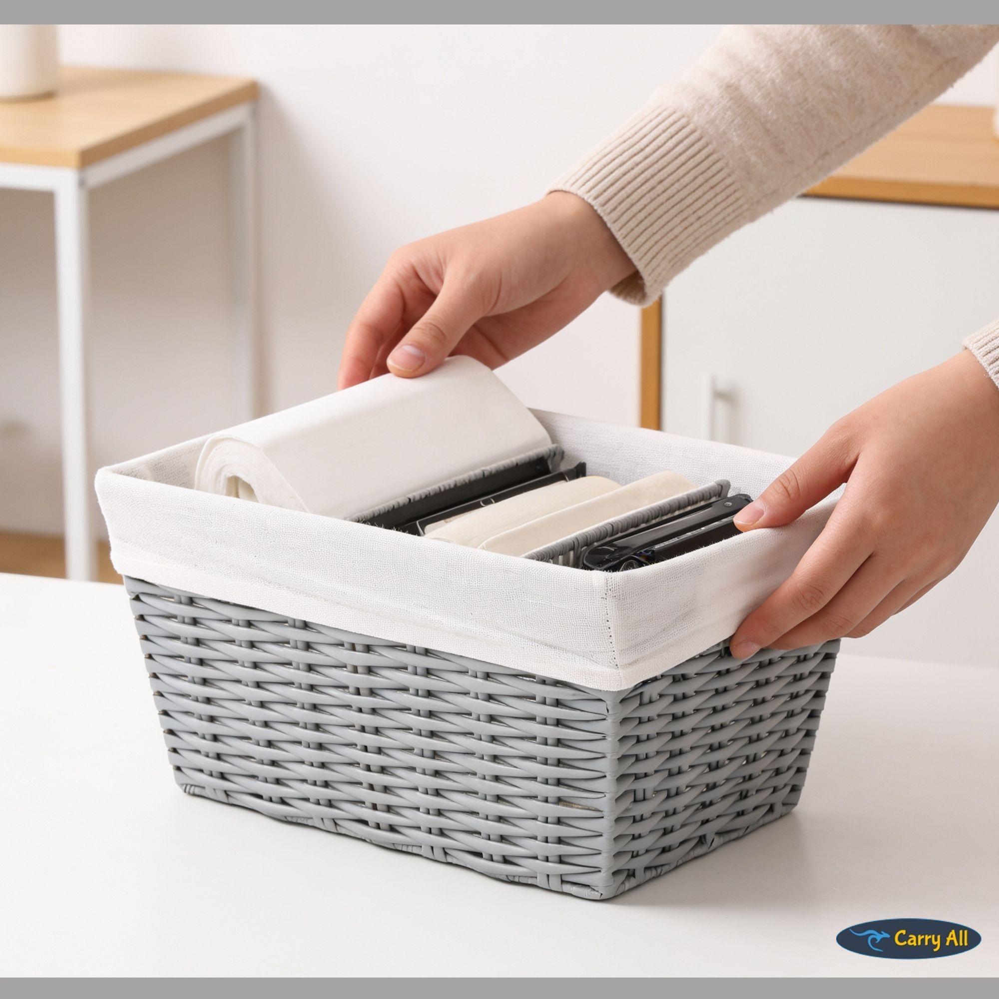 Pack 3 Canastos Cestas Organizadoras Carry All Estilo Rat n Gris S-4