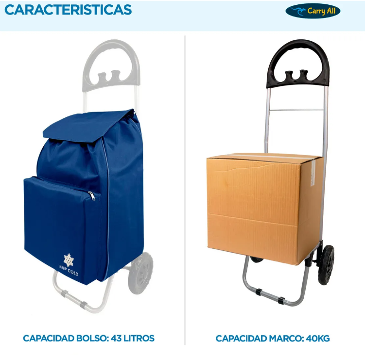 Carrito Plegable Carry All Glasgow Azul 47l Ruedas Goma Bolsa Cooler-3