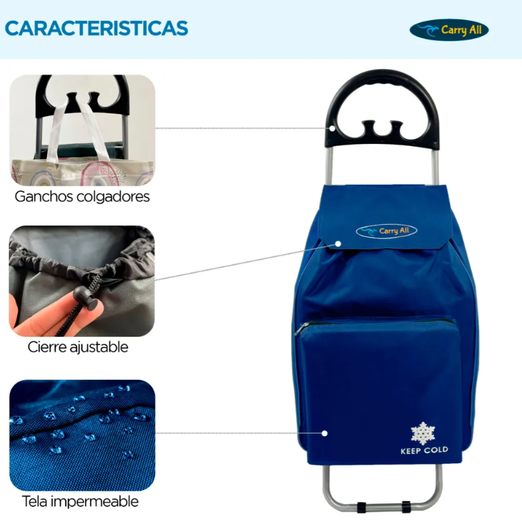 Carrito Plegable Carry All Glasgow Azul 47l Ruedas Goma Bolsa Cooler-4