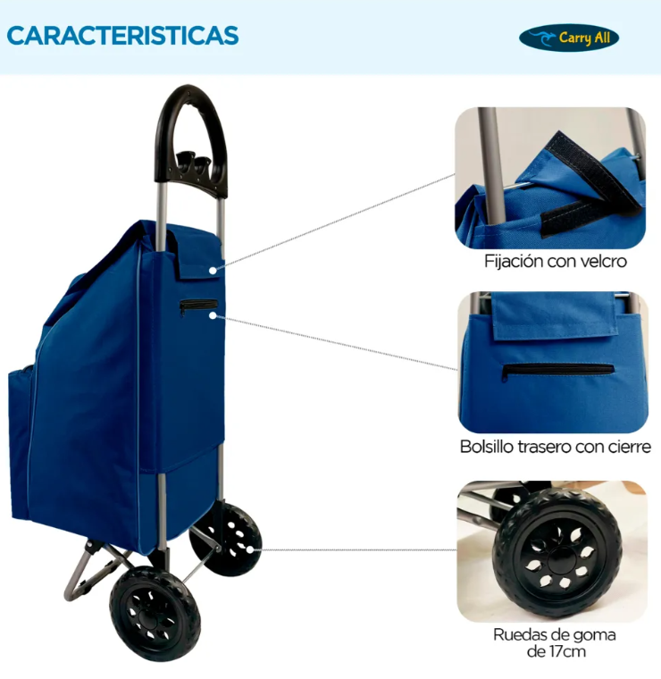 Carrito Plegable Carry All Glasgow Azul 47l Ruedas Goma Bolsa Cooler-5