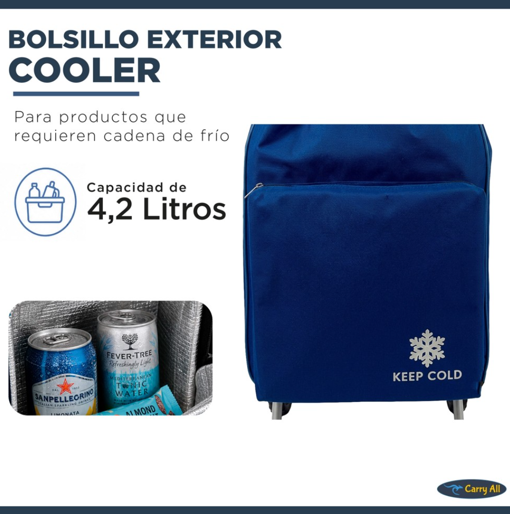 Carrito Plegable Carry All Glasgow Azul 47l Ruedas Goma Bolsa Cooler-2