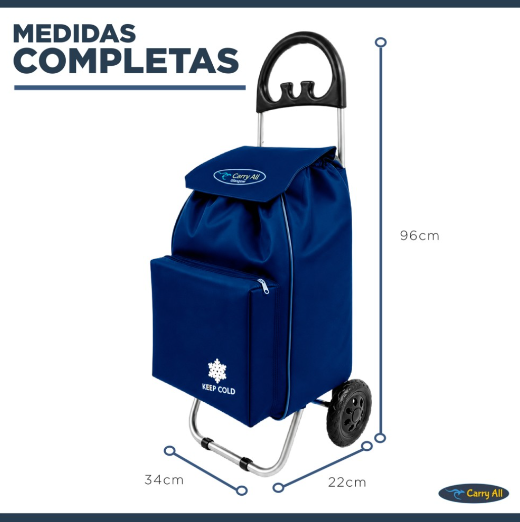 Carrito Plegable Carry All Glasgow Azul 47l Ruedas Goma Bolsa Cooler-4