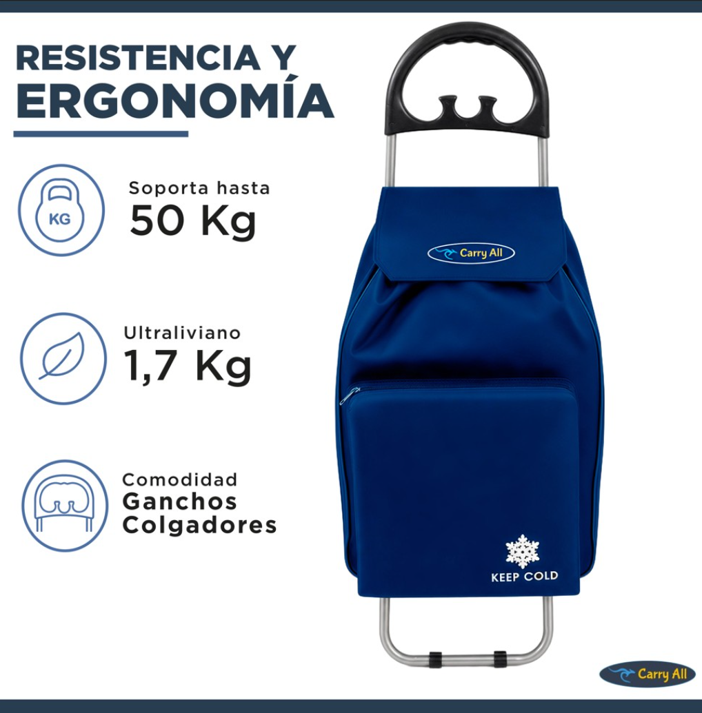 Carrito Plegable Carry All Glasgow Azul 47l Ruedas Goma Bolsa Cooler-5