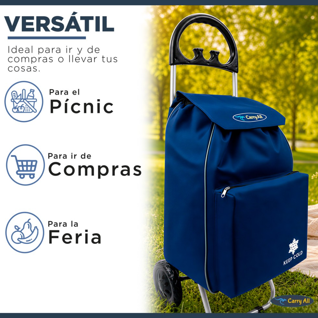 Carrito Plegable Carry All Glasgow Azul 47l Ruedas Goma Bolsa Cooler-6