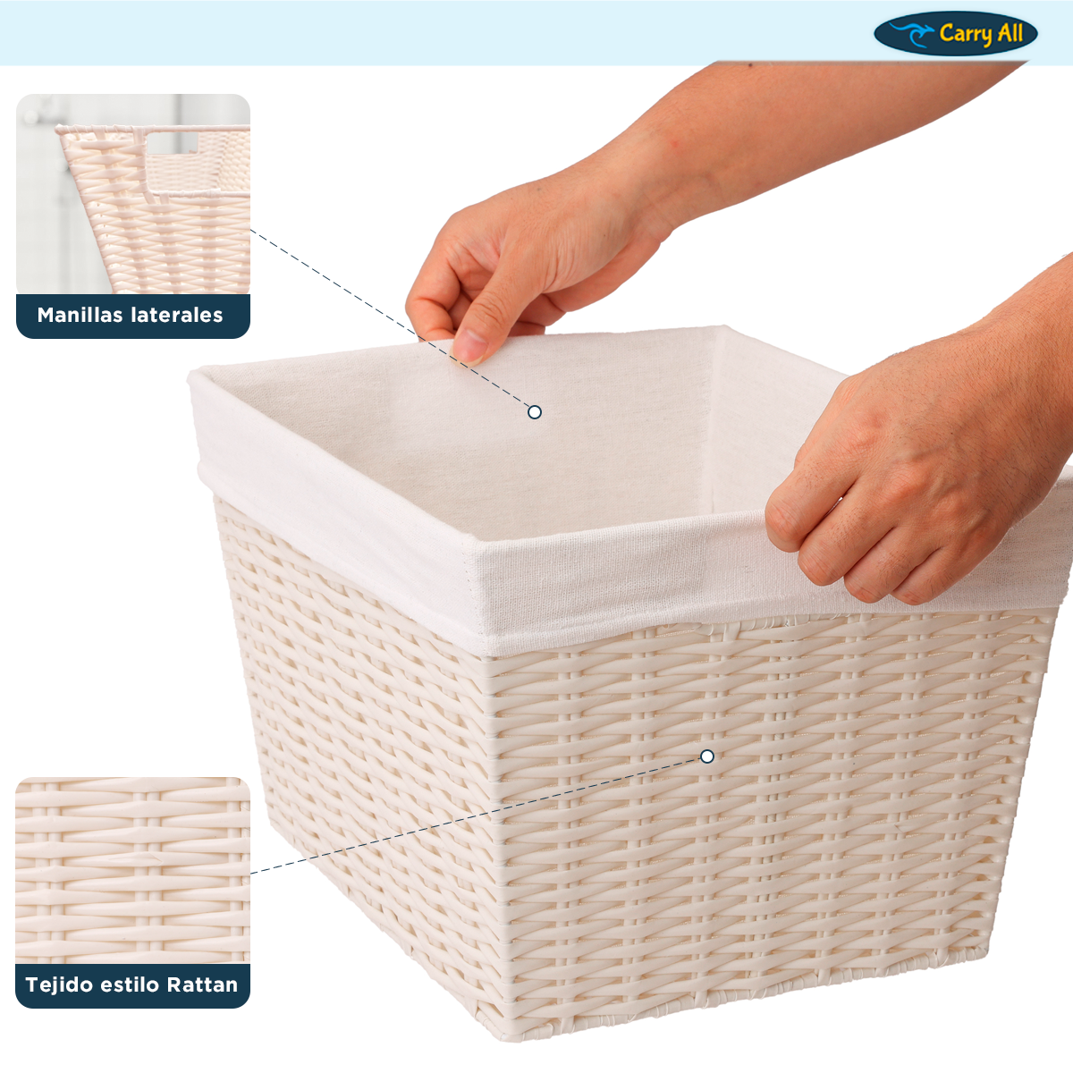 Canasto Cesta Organizadora Carry All Estilo Ratán Crema S-3