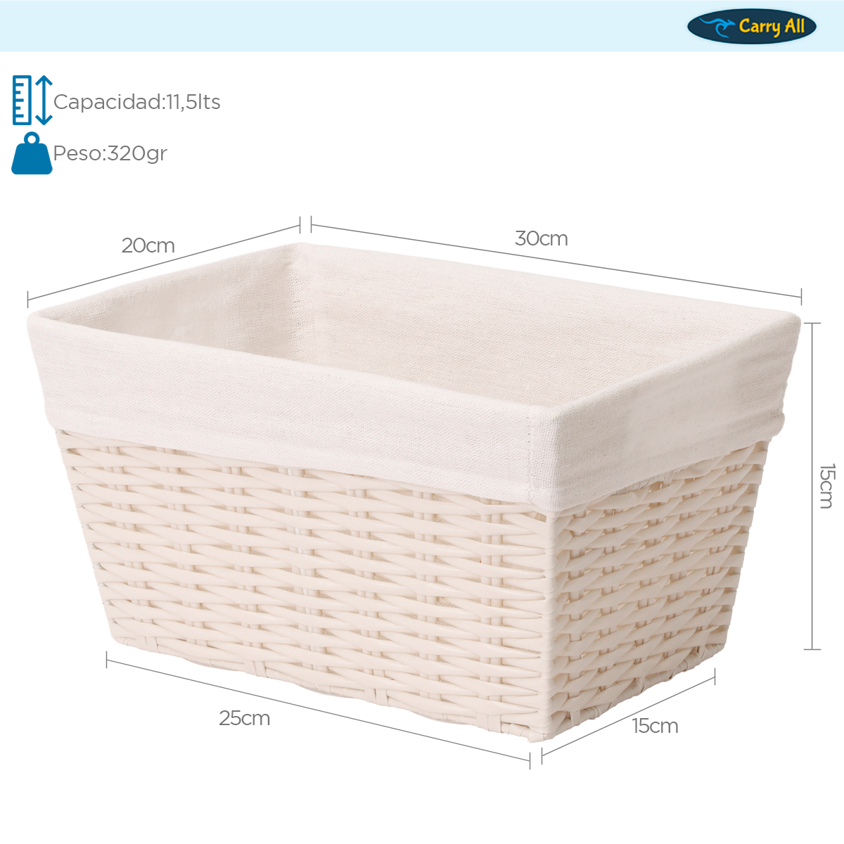 Canasto Cesta Organizadora Carry All Estilo Ratán Crema S-4