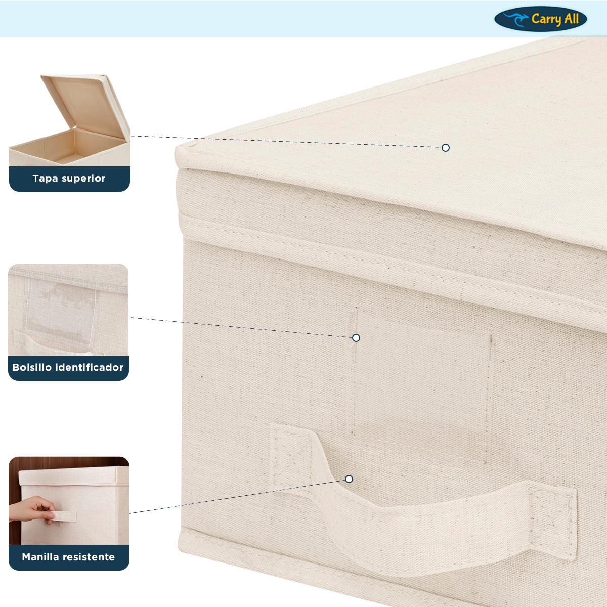 Pack 2 Cajas Organizadoras Carry All Plegables De Tela Beige L-2
