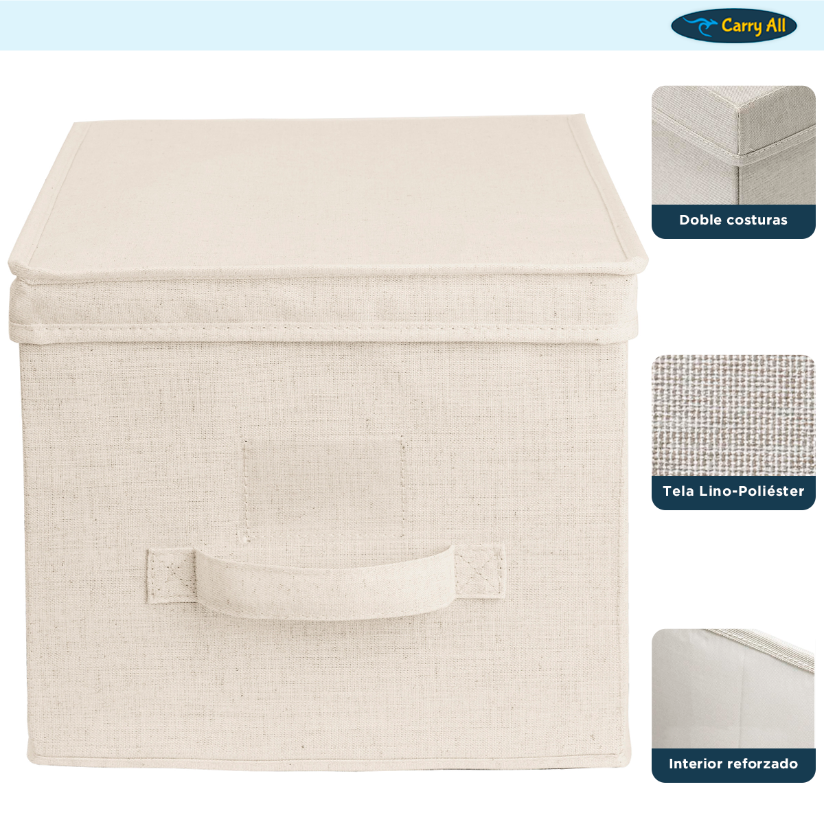 Pack 2 Cajas Organizadoras Carry All Plegables De Tela Beige L-3