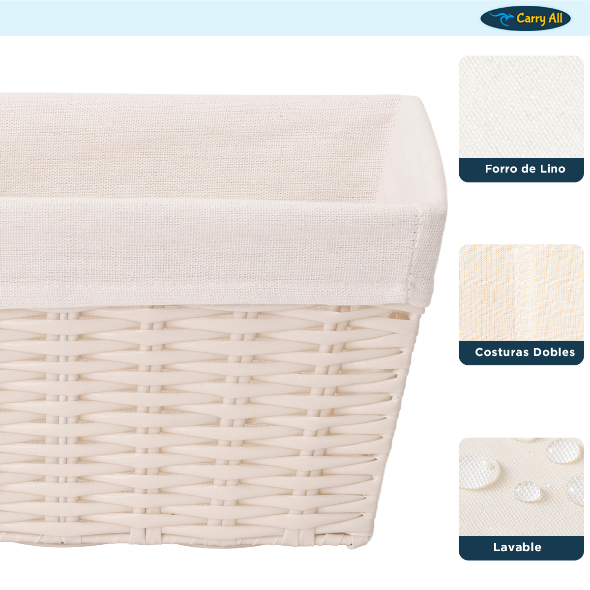 Canasto Cesta Organizadora Carry All  Estilo Ratán Crema M-3
