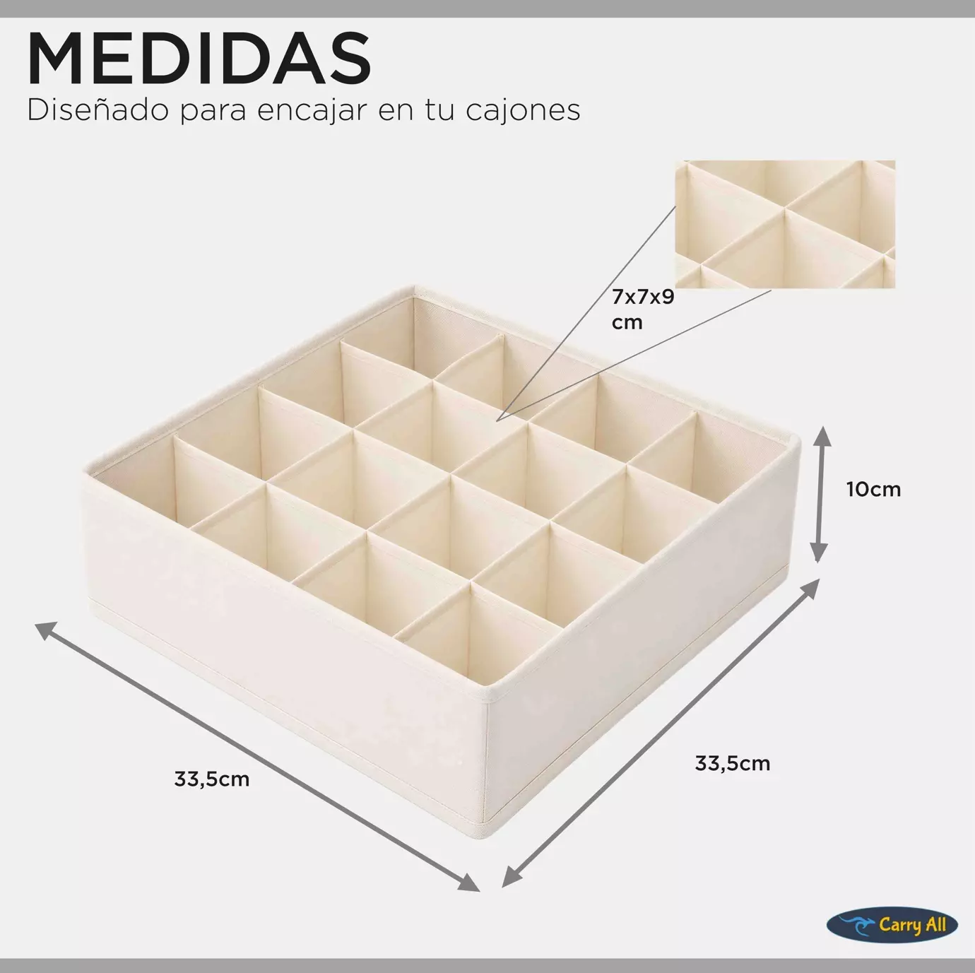 Organizador 16 Divisiones Carry All Ropa Interior Calcetines Accesorios Beige-2
