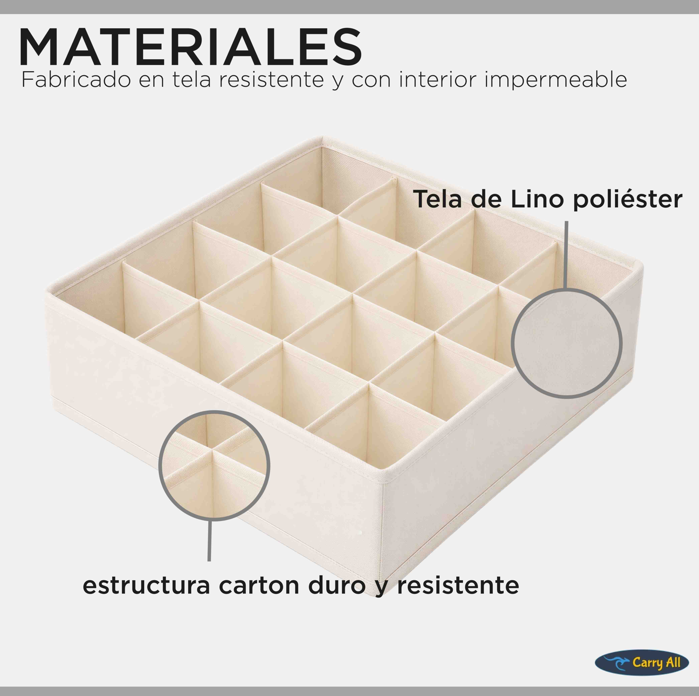 Organizador 16 Divisiones Carry All Ropa Interior Calcetines Accesorios Beige-3