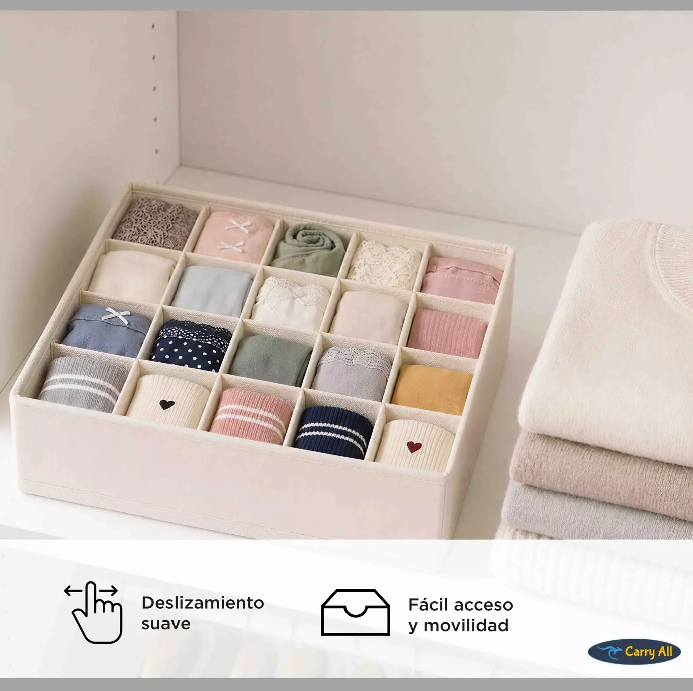Organizador 16 Divisiones Carry All Ropa Interior Calcetines Accesorios Beige-4