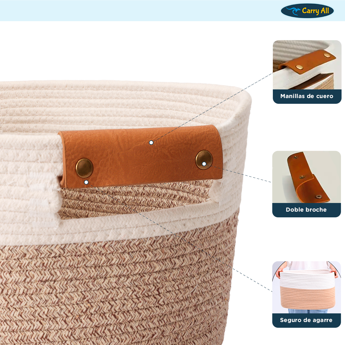 Canasto Cesta Organizadora De Algodon Carry All Tonos Tierra L-3