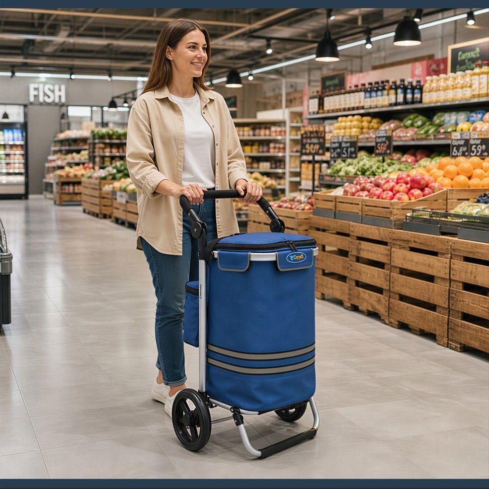 Carrito de Compras Plegable Supermercado o Feria + Bolso Cooler Blue-7