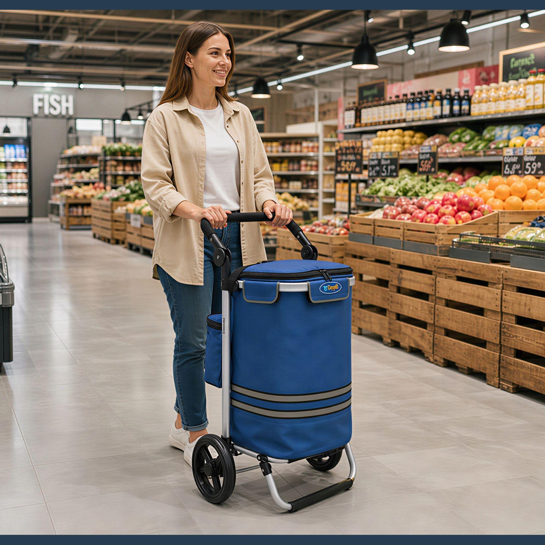 Carrito de Compras Plegable Supermercado o Feria + Bolso Cooler Blue-8