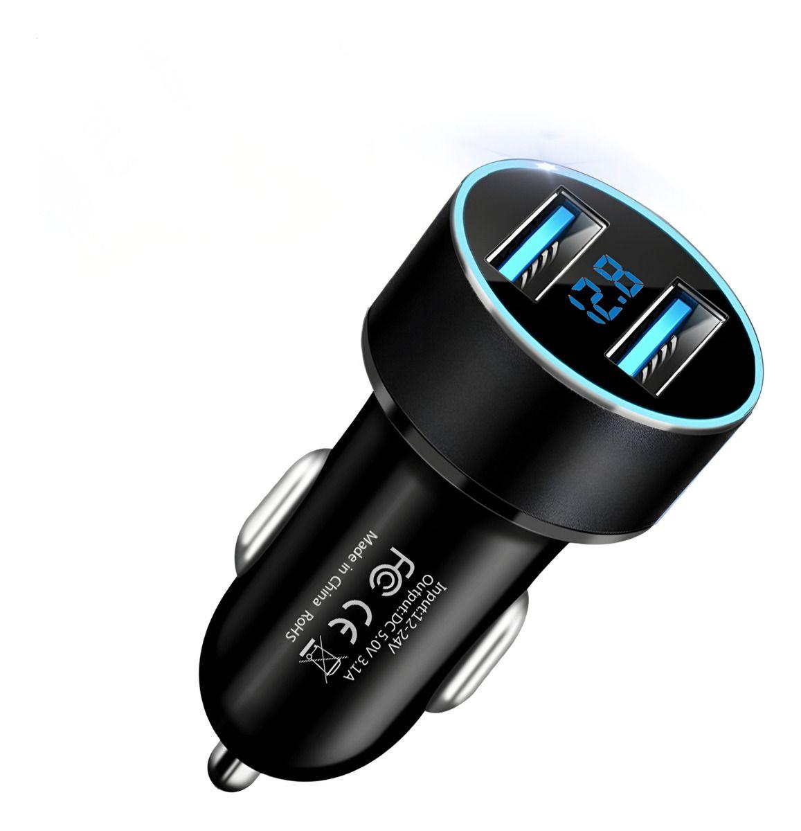 Cargador Auto Doble Usb 3.1a Con Voltímetro 12-24v Adaptador Surtido cc321-0