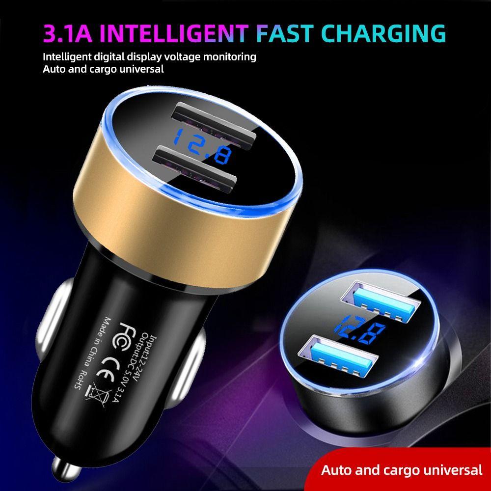 Cargador Auto Doble Usb 3.1a Con Voltímetro 12-24v Adaptador Surtido cc321-1