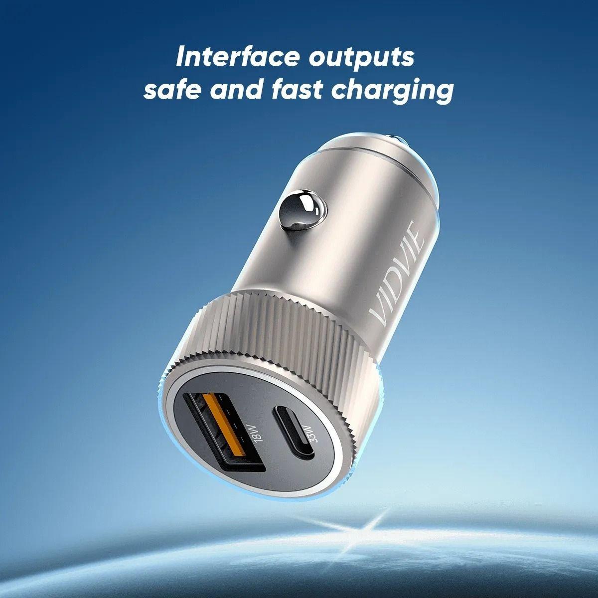 Cargador Auto Adaptador Carga Rápida 33w Tipoc 18w Usb 12-24 Gris cc542-2