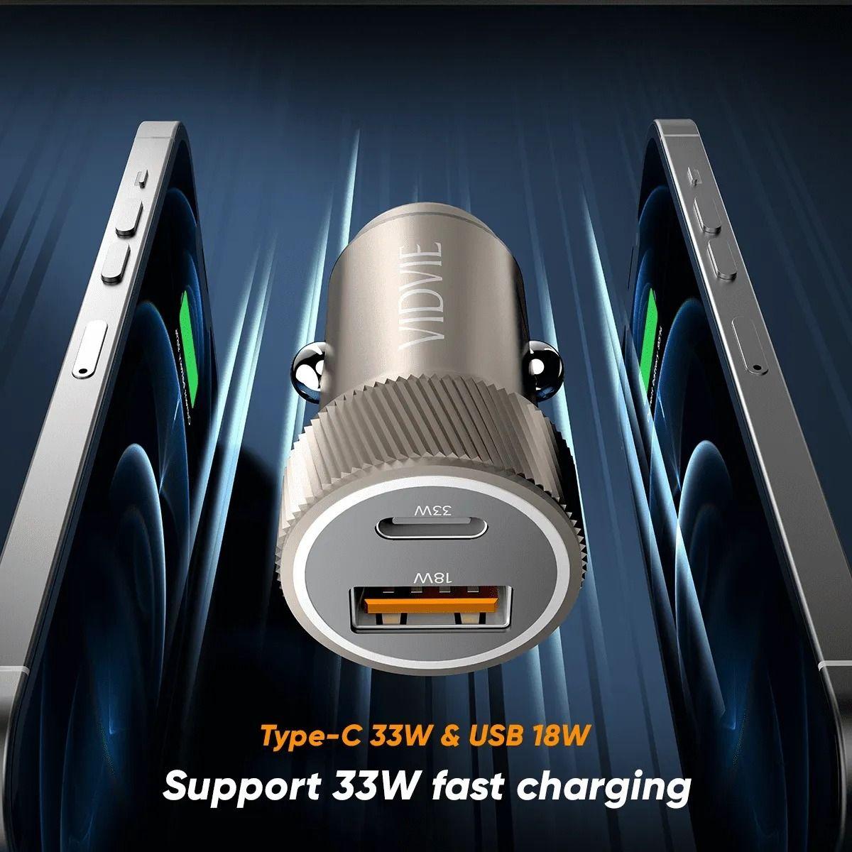 Cargador Auto Adaptador Carga Rápida 33w Tipoc 18w Usb 12-24 Gris cc542-3