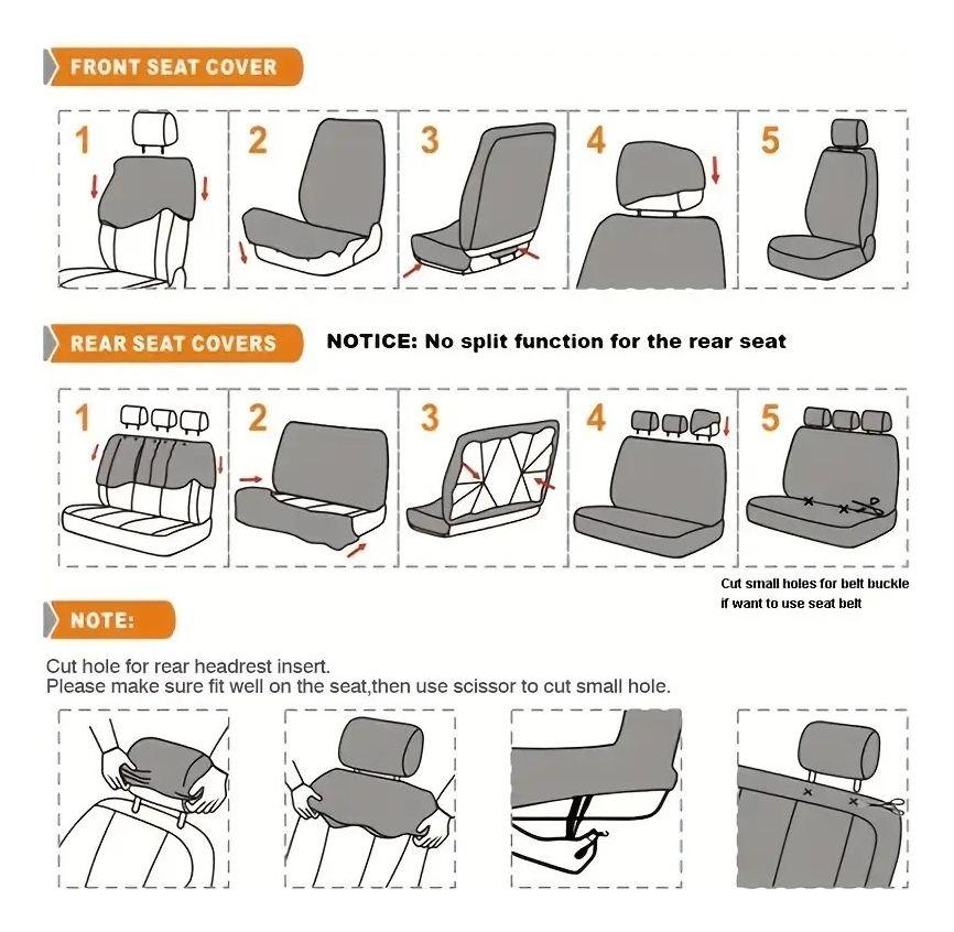 Set Fundas Cubre Asiento Negro Diseño Costura 9pcs Negro-2