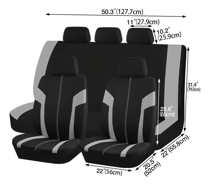 Set Fundas Cubre Asiento Negro Diseño Costura 9pcs Negro-4