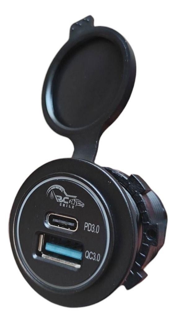Cargador Doble Usb 18w Type C 30w Carga Rapida Luz Roja 12-24v-2