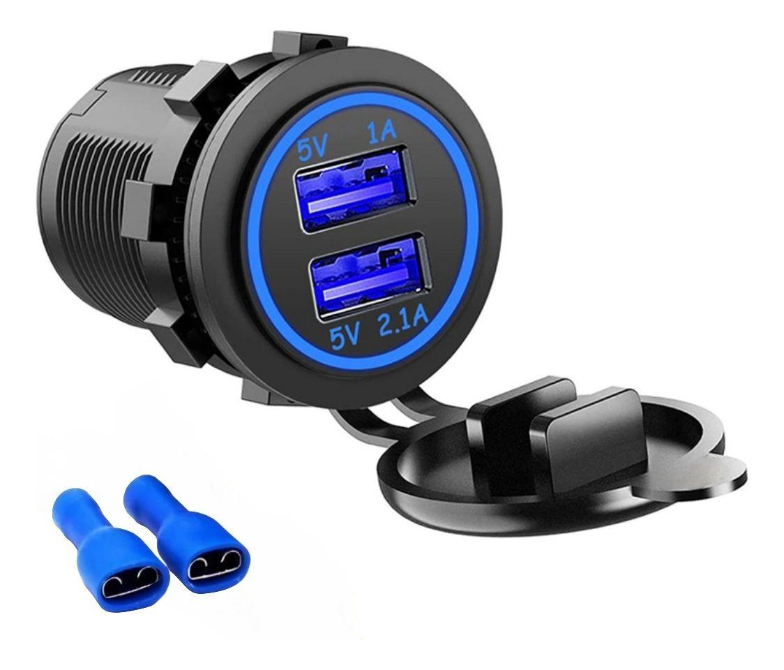 Cargador Doble Usb Adaptador Encendedor Con Luz Azul 24740 12v 1a/2.1a-0