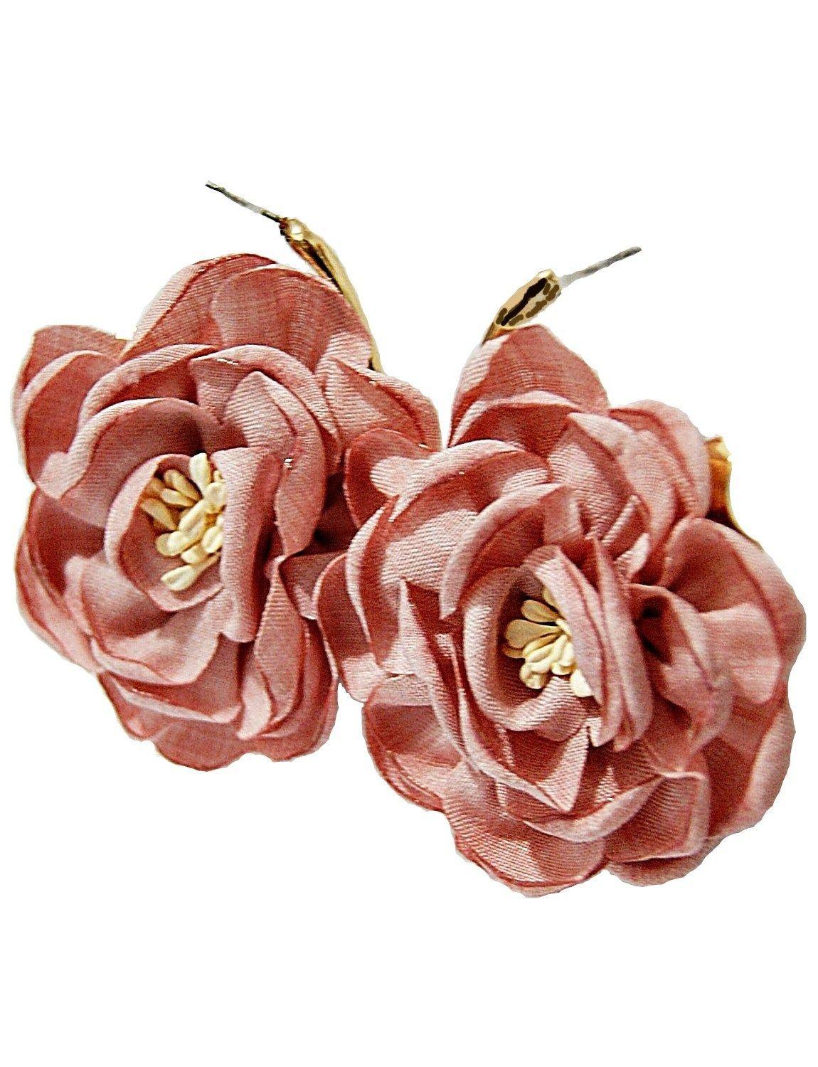 Aros Hechos a Mano Flor de Camelia Rosa Empolvado VivaFelicia-0