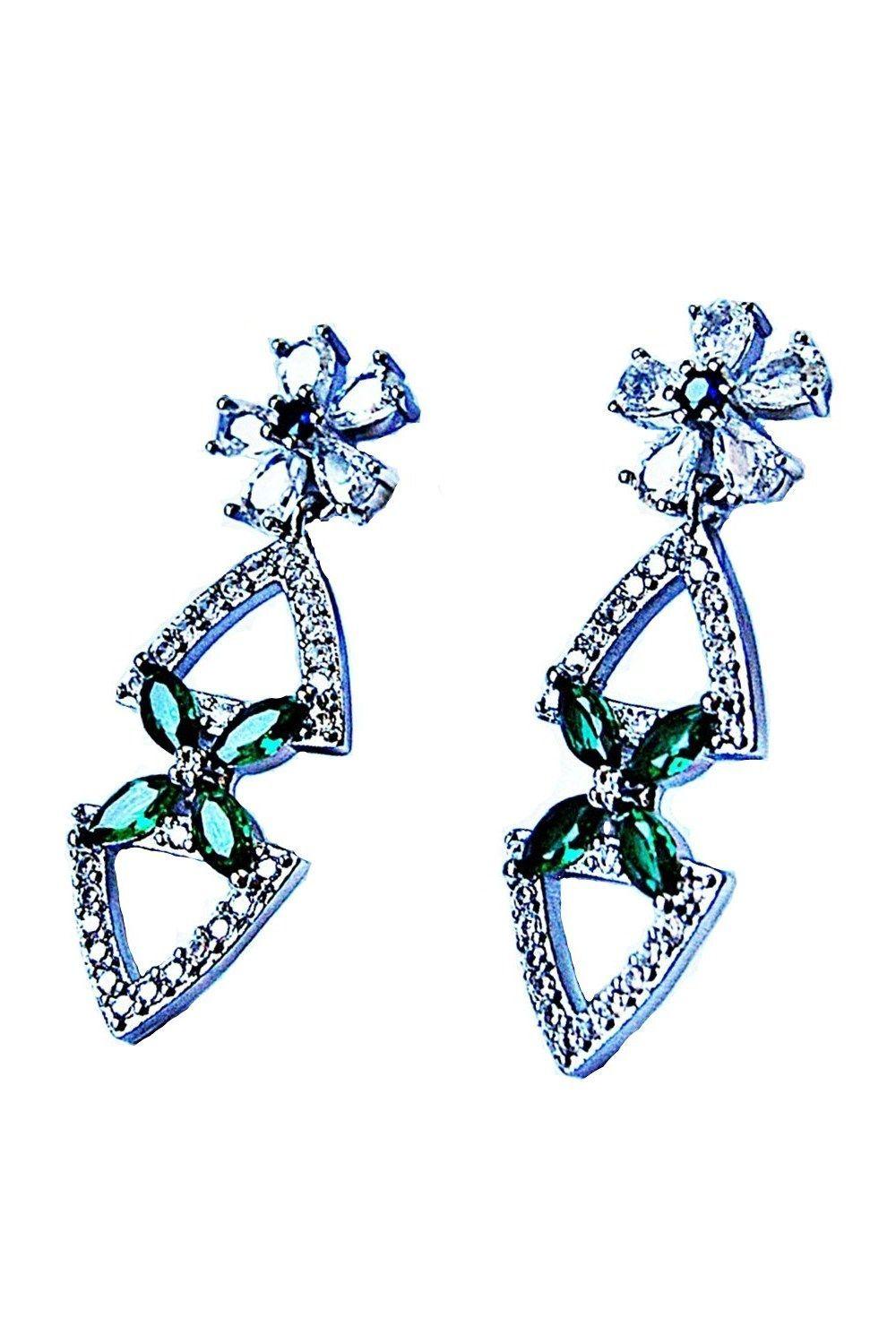 Aros Acero Rombo Verde Esmeralda VivaFelicia-0