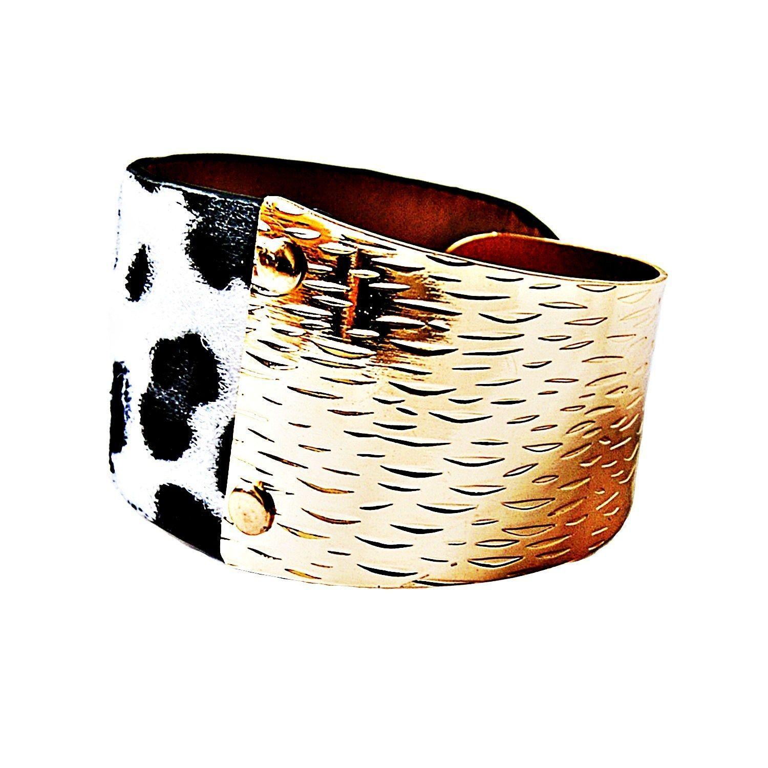 Pulsera Acero y Piel Vinka Blanco Negro  Dorado VivaFelicia-2