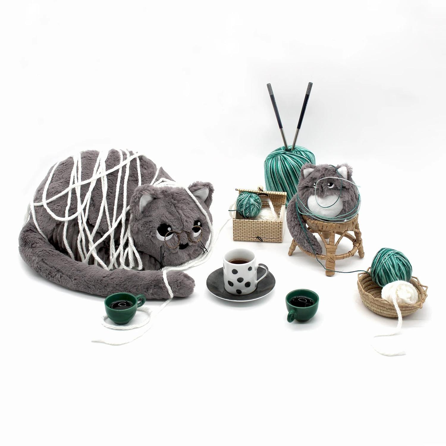 Peluche Gato Miaou Mamá y Bebé - Gris-4