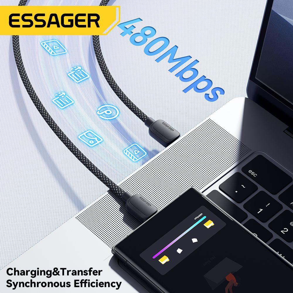 Cable Usb Tipo C a Usb Tipo C 2 Metro color Negro Essager-2