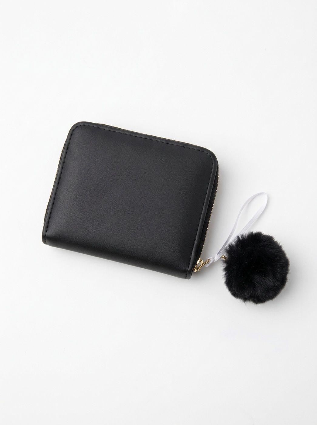 Billetera Juvenil Negra Acolchada con Pomp n Mini Cartera Mujer-1