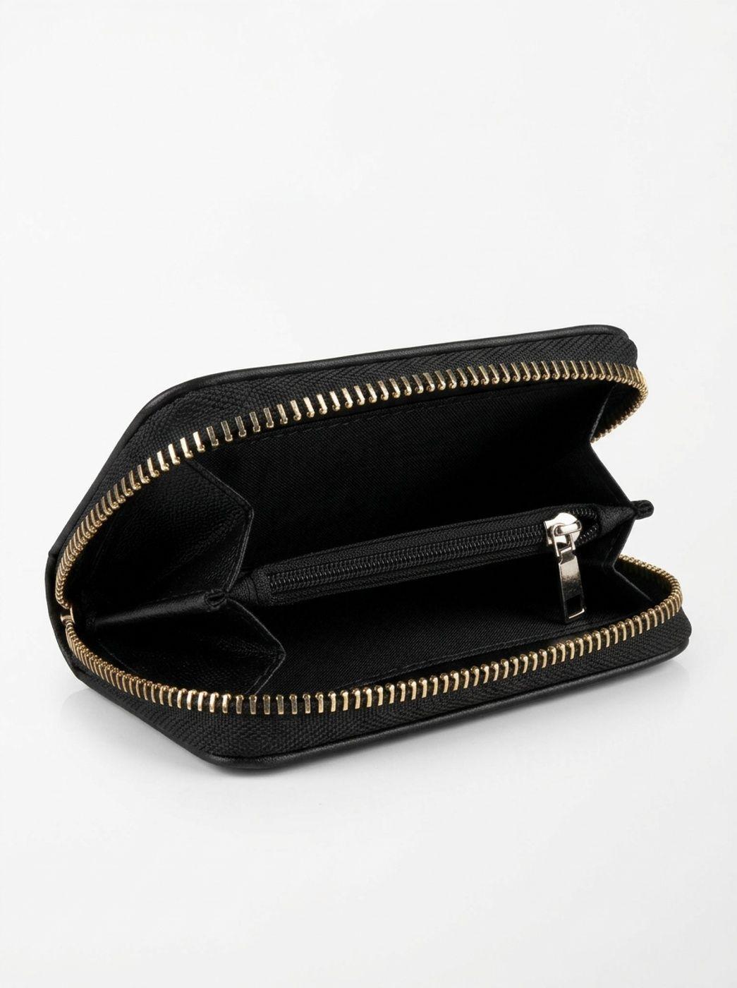 Billetera Juvenil Negra Acolchada con Pomp n Mini Cartera Mujer-2