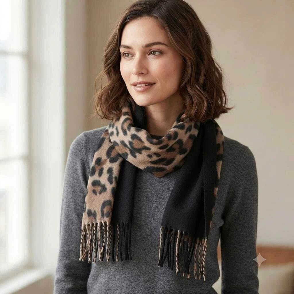Bufanda Mujer Cashmere Animal Print y Negro-2