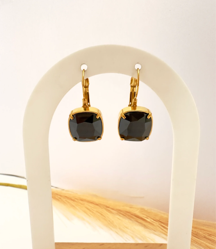 Pendientes Gema Negra Brillante - 2,7cm-2